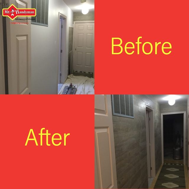 Before and after wall panel installation.