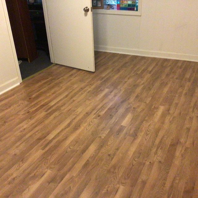 Wood floor installation with light colored wood