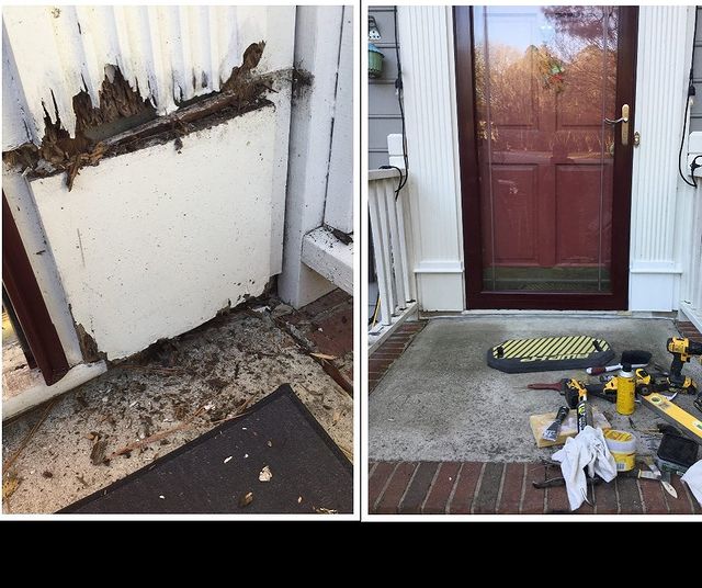 Wood rot before and after.