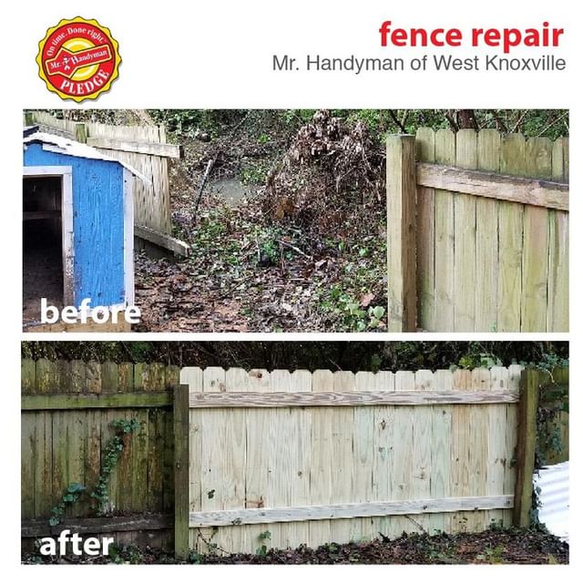 Wooden fence before and after repair