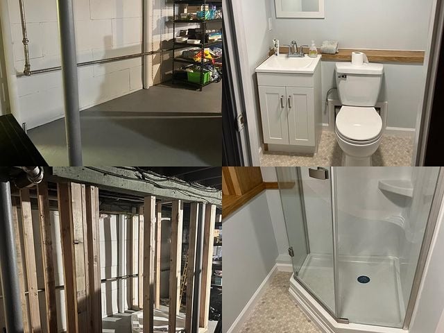 This is the process of a full bathroom installation in the basement.
