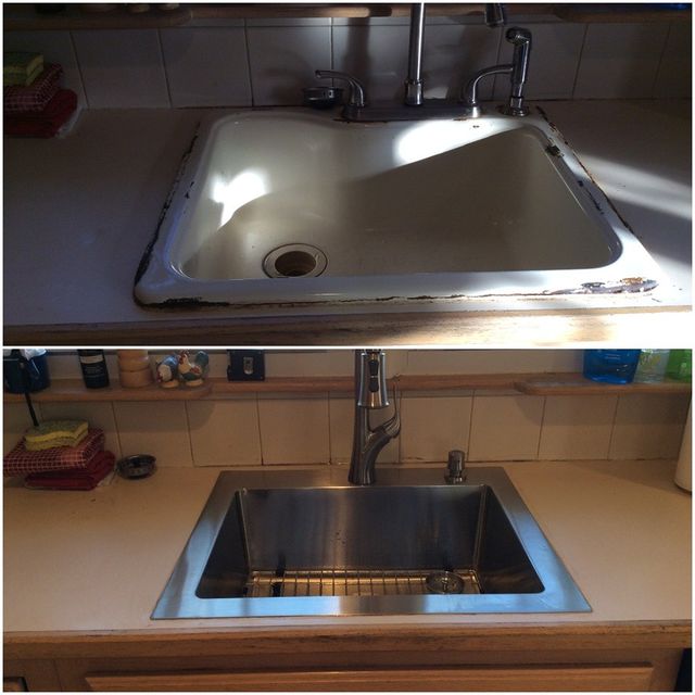 Before and after of sink.