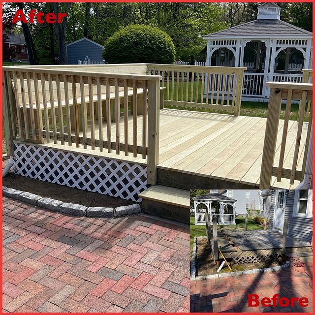 Residential before and after picture of deck repair
