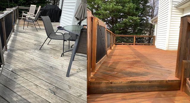 Before and after deck staining