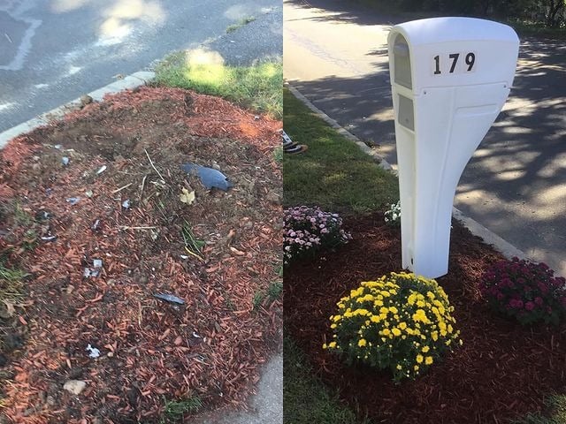 These are before and after shots of a mailbox installation.