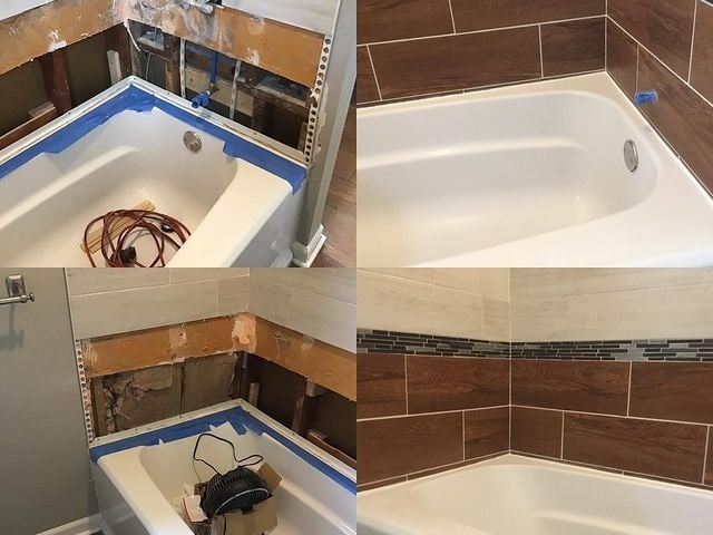 This is a tile installation in the bathroom's shower/tub area.