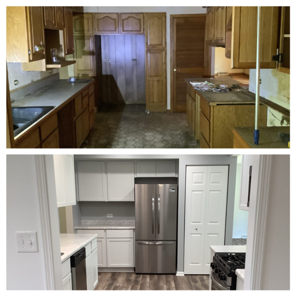 Before and after photos of a kitchen remodel in Hinsdale, IL by the team at Mr. Handyman.