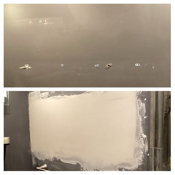 Drywall repair in Oak Brook, IL to fix screw holes, by the team at Mr. Handyman of Wheaton-Hinsdale.