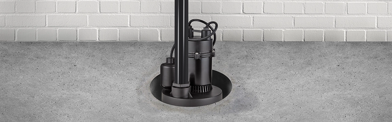 Sump pump installed in a washroom.