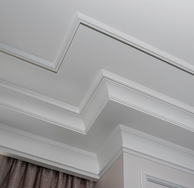 Intricately designed white ceiling.
