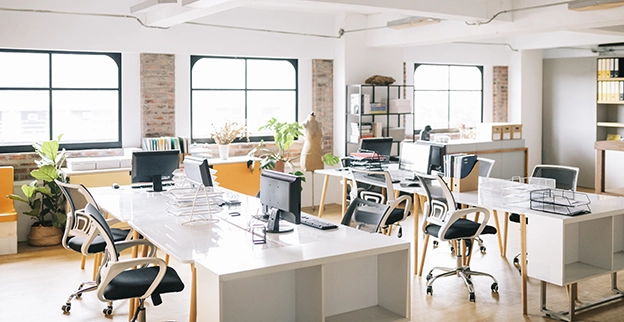 An office space with collaborative work environment.