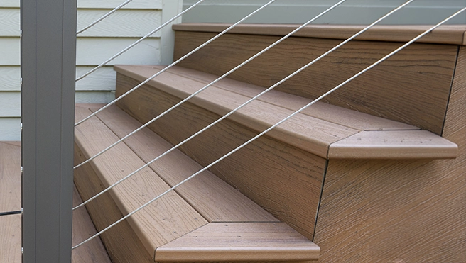An elegant wooden staircase.