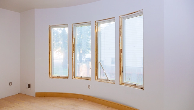 Window frame placed above floor.