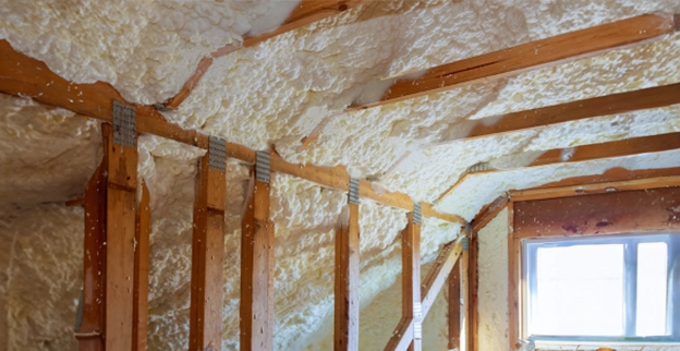 Insulated wooden attic roof.
