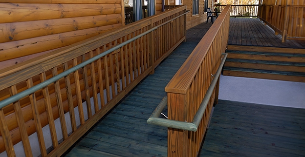 Wooden wheelchair ramp.