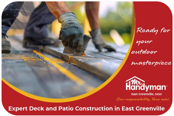 Worker installing wooden deck boards.