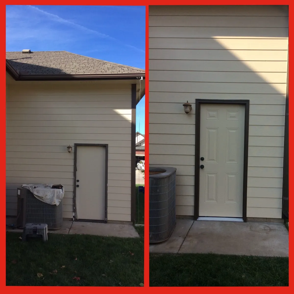 Before and after showcase of Wichita door repair.