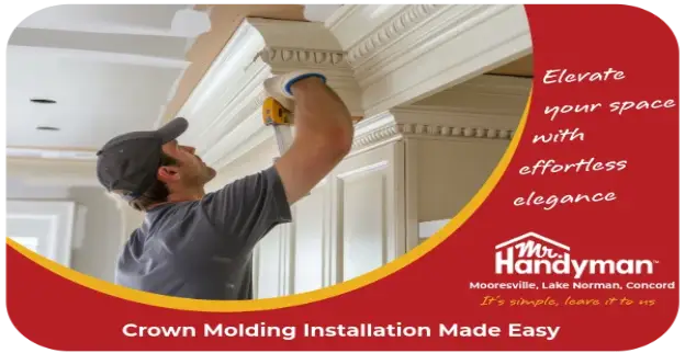 Handyman working with crown molding at a customer’s home.