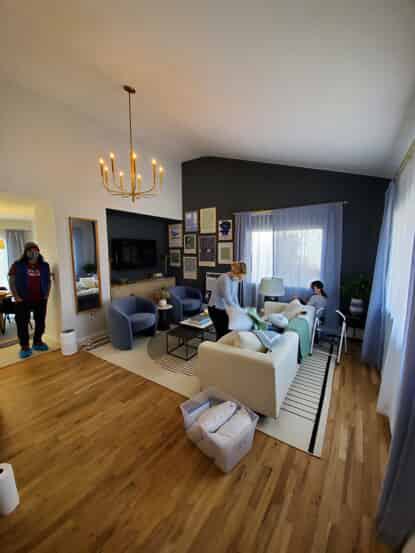 People in a modern home living room