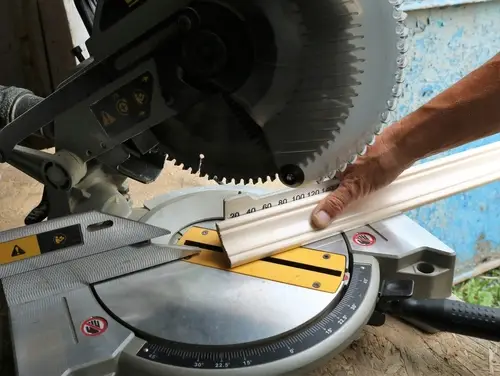 Marking and cutting trim using miter saw