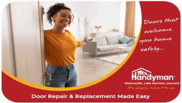Young woman opening the front door of her home.