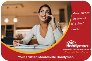 Woman asking Mr. Handyman questions about their service.