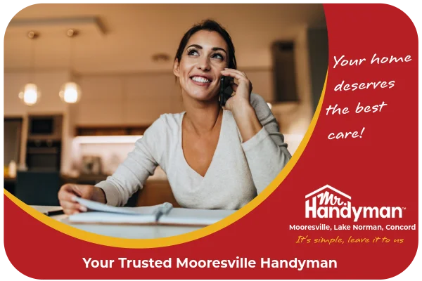 Woman asking Mr. Handyman questions about their service.