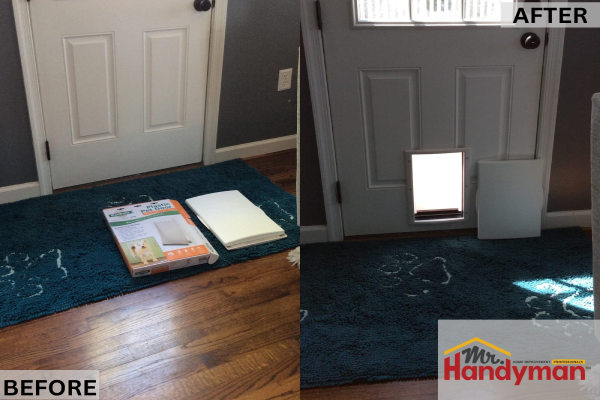 Pet door installed by Mr. Handyman in Northern Montgomery County townhome, showing compact and weatherproof design ideal for small suburban spaces