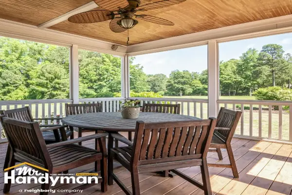 screened porch with dining set 