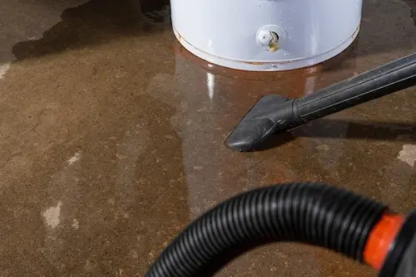 Wet/dry vacuum hose removing water from puddle