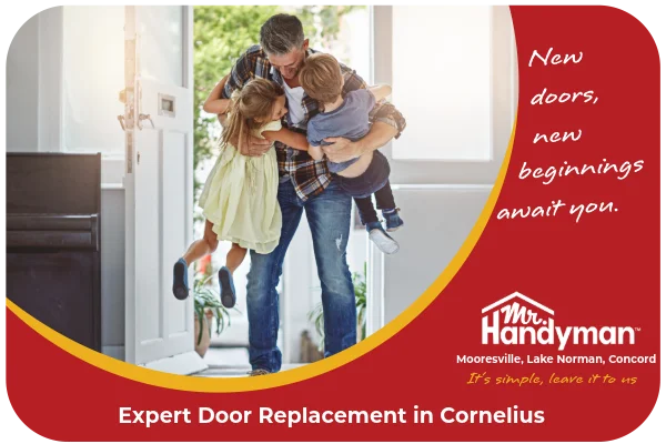 Family greeting moment by open front door.