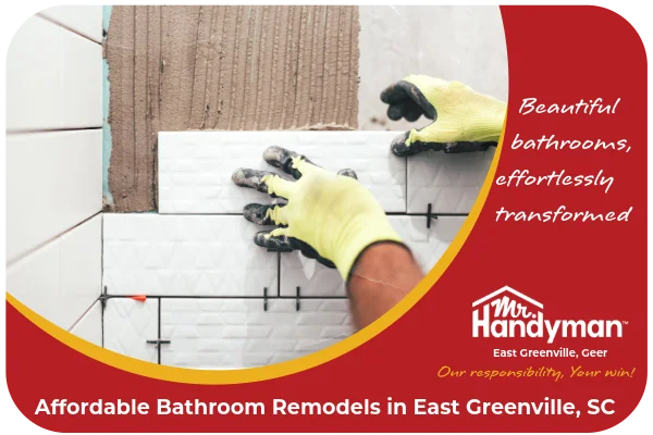 Handyman installing bathroom tile.
