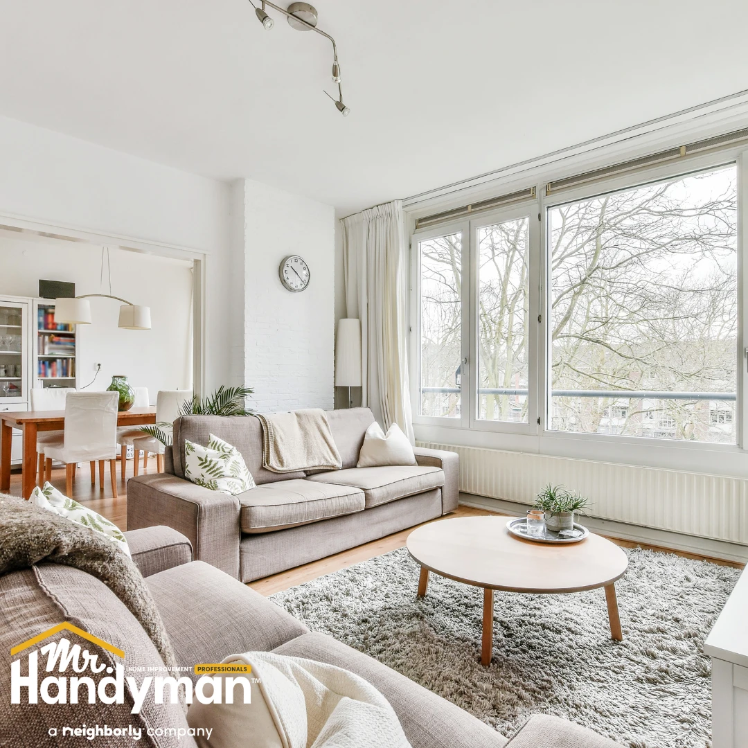 Bright, newly refreshed living room interior in Martinsburg and Charles Town home