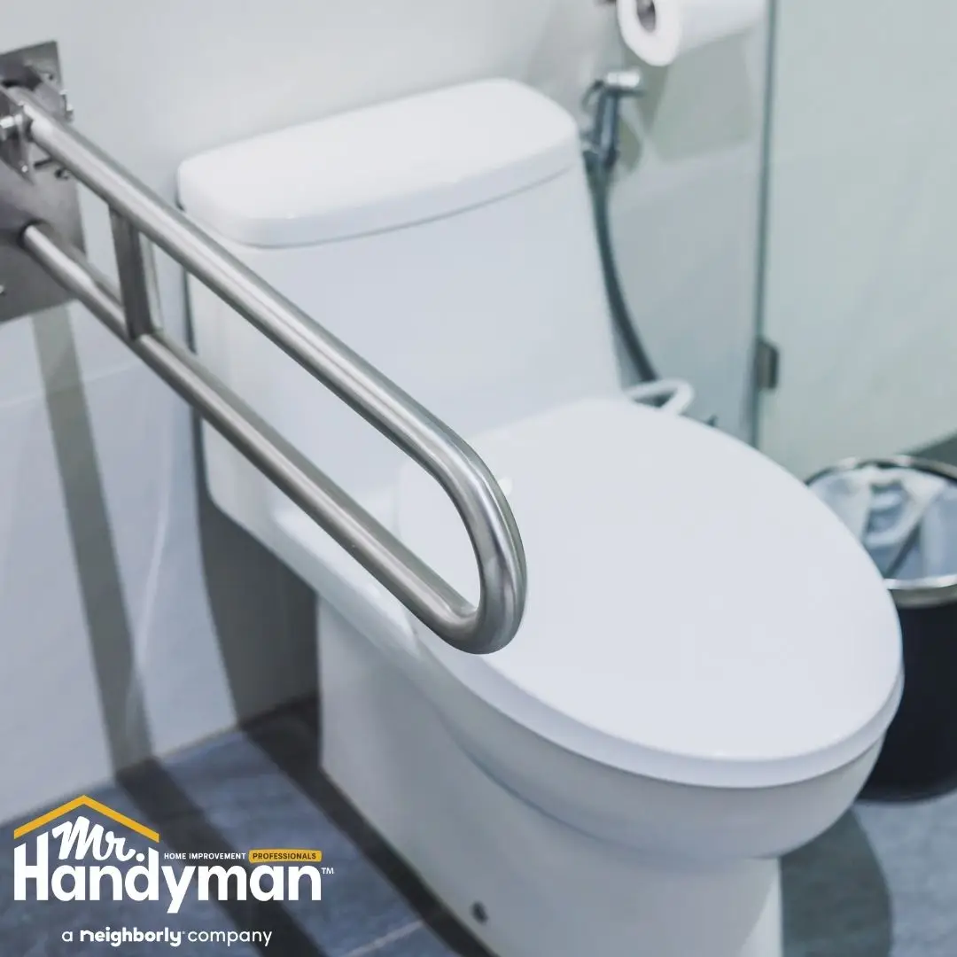 Bathroom grab bar installation.