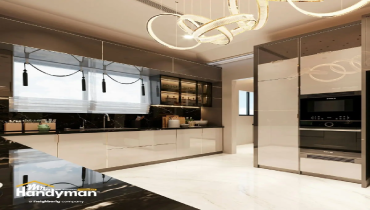 Mr. Handyman technician installing kitchen cabinets in a Murfreesboro home before summer