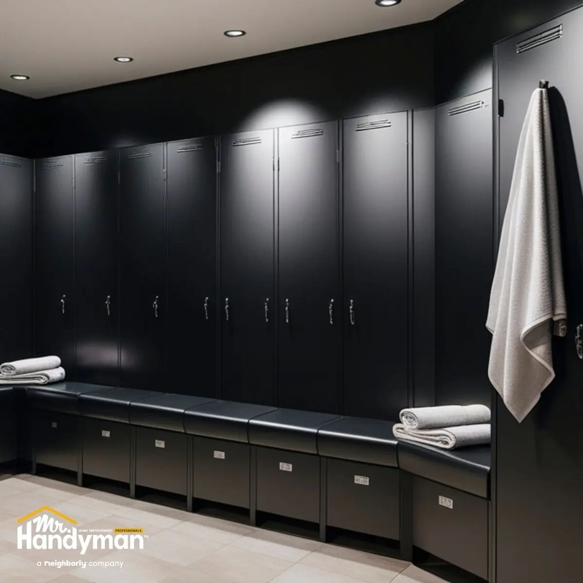 handyman repairing commercial locker room plumbing in Nashville TN gym facility