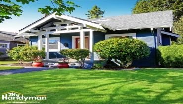 Blue bungalow-style house.