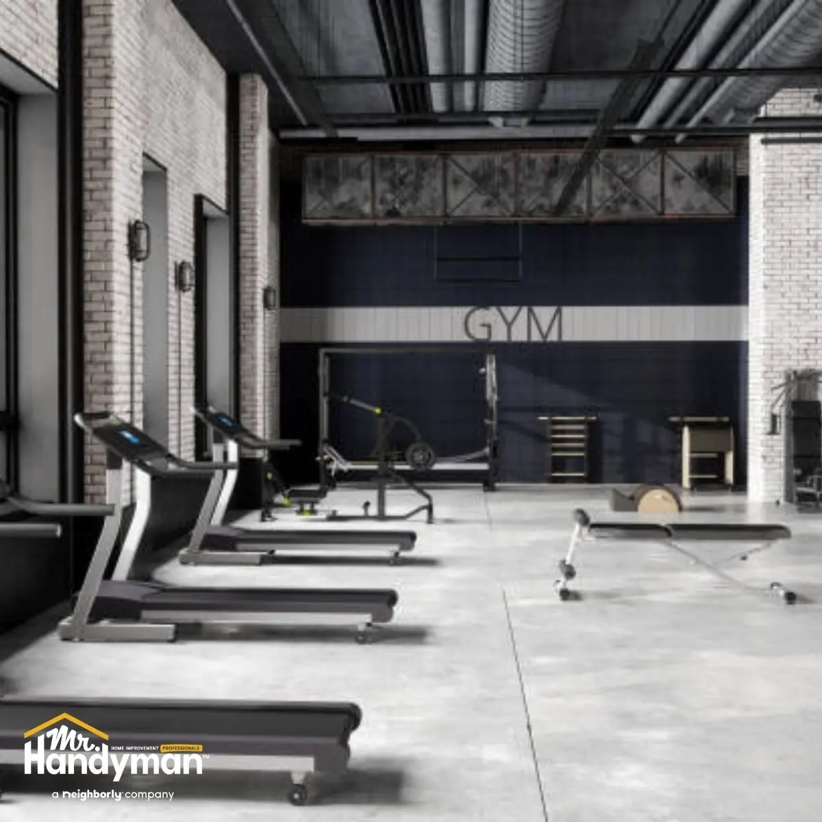 Spacious gym with workout equipments.