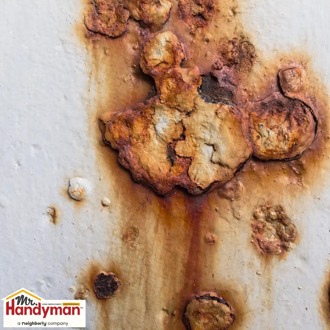Close-up of rusted and peeling metal surface.