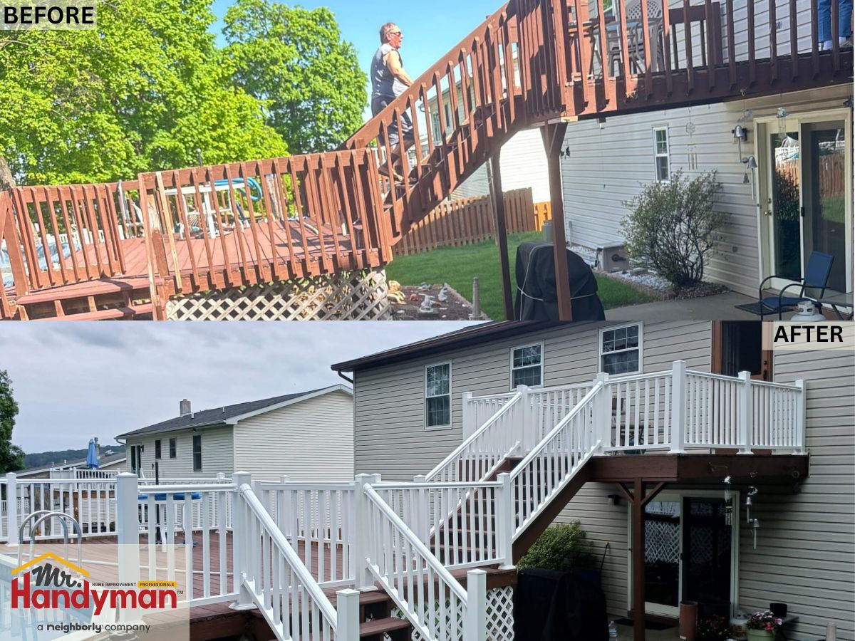 Before and after patio and deck repairs completed in Citrus Park and Keystone by Mr. Handyman