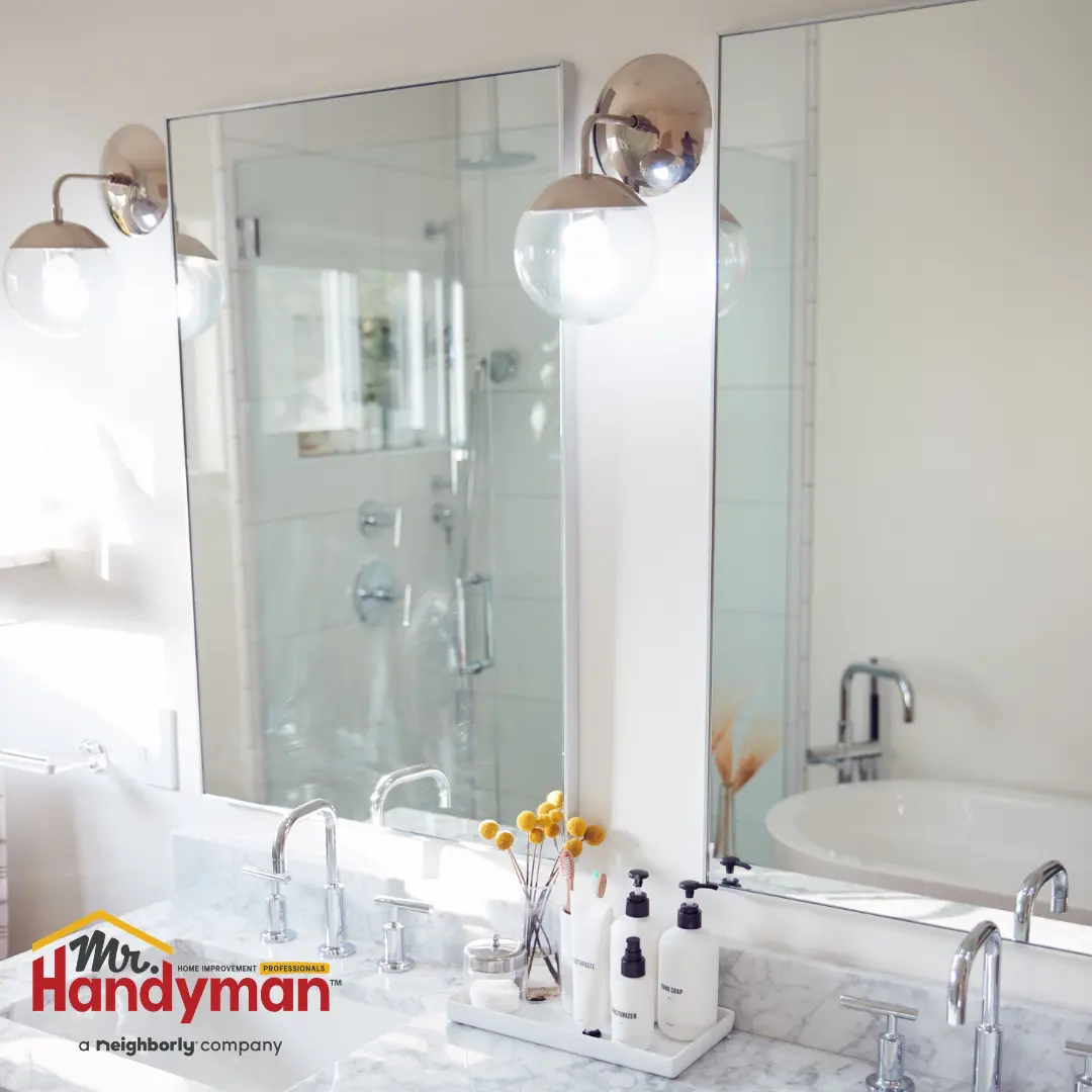 Handyman installing a new vanity faucet during a bathroom refresh in a Murfreesboro, TN home.