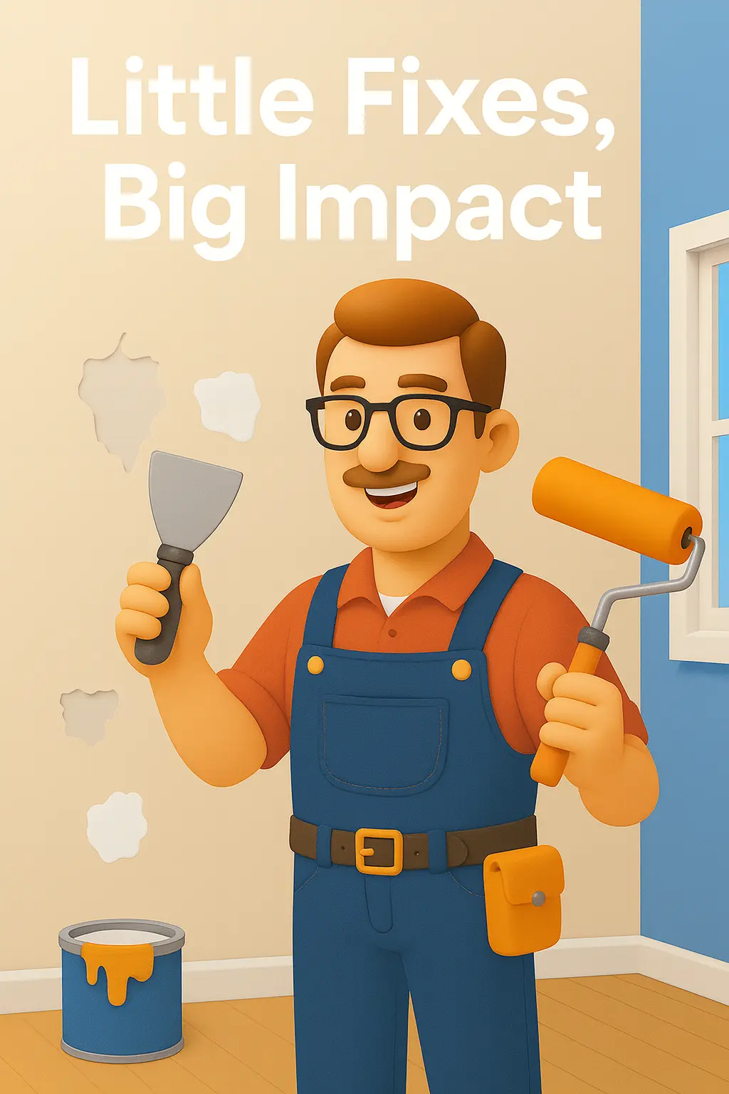 Handyman patching up and painting a wall.