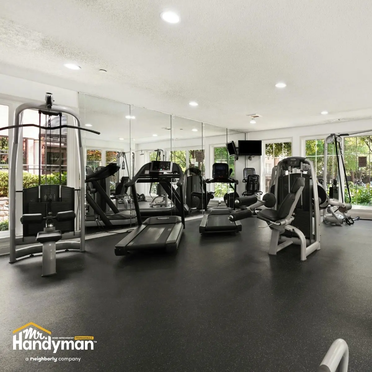 Commercial gym dumbbell rack weight training facility