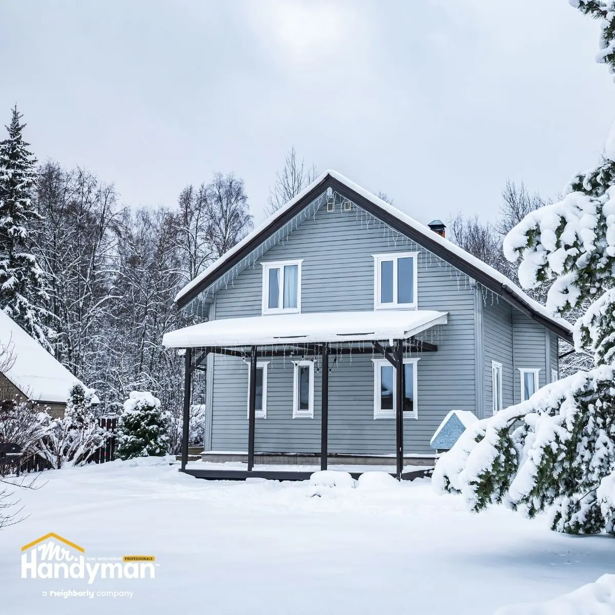 A house covered with snow.