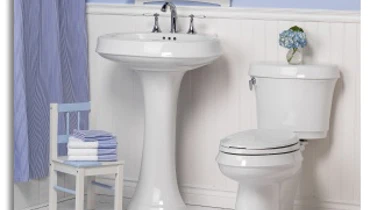 Blue and white bathroom.
