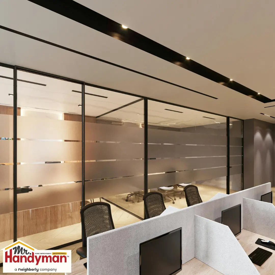 Office interiors with black chair.