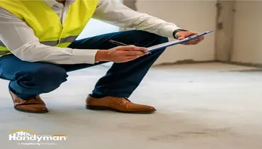 Mr. Handyman technician conducting a spring property inspection at a South Bend Northern Indiana rental property for a property manager.
