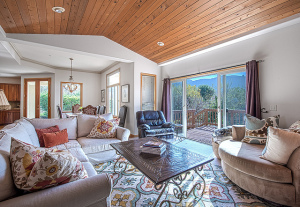Living area with high, wood ceilings Living area with high, wood ceilings
